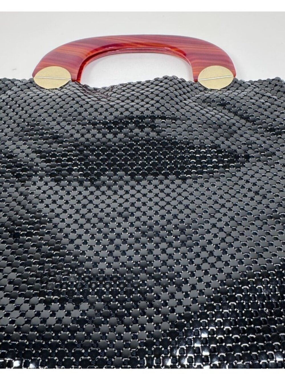 Vintage Whiting Davis Black Beaded Handbag Red Lucite Handle Y2k - Picture 14 of 14